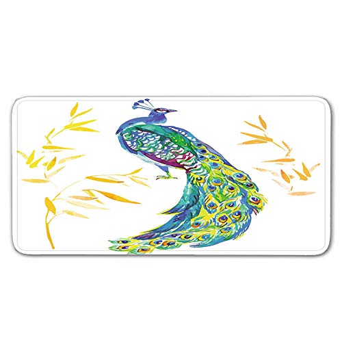 FAIEK Alfombras De Pasillo Pavo Real Verde Largas Moquetas Largo Entrada Felpudos Patrón 3D Anti-desvanecimiento Anti-Sucio Aplicar para Ventana De Bahia Dormitorio Sala Lavable Cortable 50x80cm