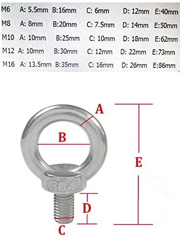 Image of Lifting Eye Bolts 304 Stainless Steel Heavy Duty Screw Bolt Male Thread Machinery Shoulder Lifting Ring Eye Bolt with Lock Nuts and Flat Washers,2Pcs (M10)