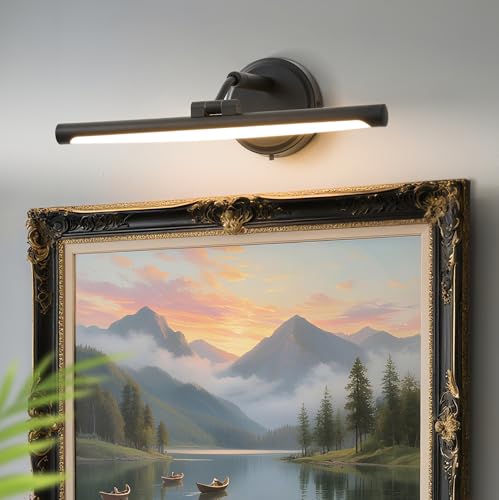 Hardwired Picture Lights For Wall, Led Art Light For Painting,Modern Metal Picture Frame Light ,Dimmable Poster Gallery Painting Bookshelf Portrait Lights For Pictures On Wall 6W 3CCT (Black, 16in) by OYLYW - Used condition - US$28.47