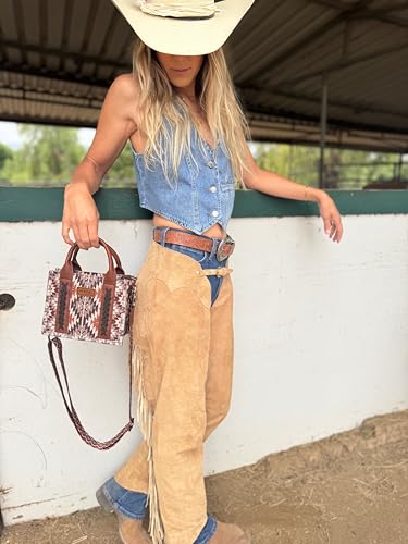 Image of Montana West x Wrangler Mini Tote Bag for Women Western Crossbody Purse Aztec Top Handle Handbags