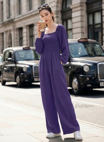 Dokotoo Womens Plus Size Purple Rose Jumpsuits for Women Overalls Loose Casual Wide Leg One Piece Long Sleeve Solid Jumpsuit Long Pant Rompers with Pockets 2026 Fashion XX-Large — view 6
