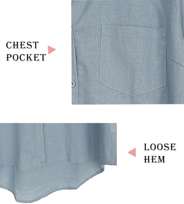 Minibee Women's Linen Blouse High Low Shirt Roll-Up Sleeve Tops - Image 8