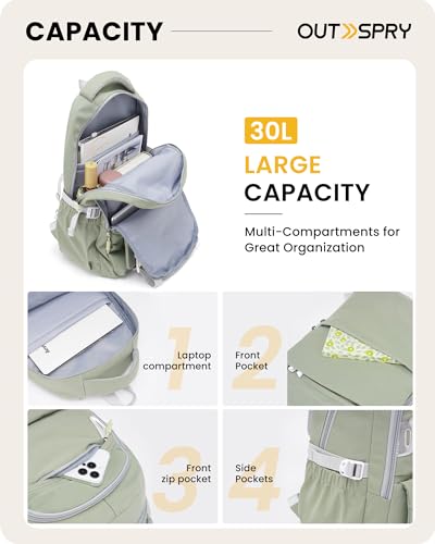 Travel Backpack for Women and Men, 30L Ergonomic Casual Backpack Multi-Purpose Daypack for Camping Hiking Traveling Outdoor, Green2