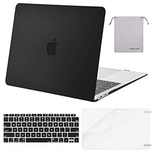 MOSISO Compatible with MacBook Air 13 inch Case 2022, 2021-2018 Release A2337 M1 A2179 A1932 Retina Display Touch ID, Plastic Hard Shell&Keyboard Cover&Screen Protector&Storage Bag, Black