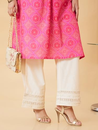Image of Globus Women Straight Mid Rise Off White Solid Palazzos, 28