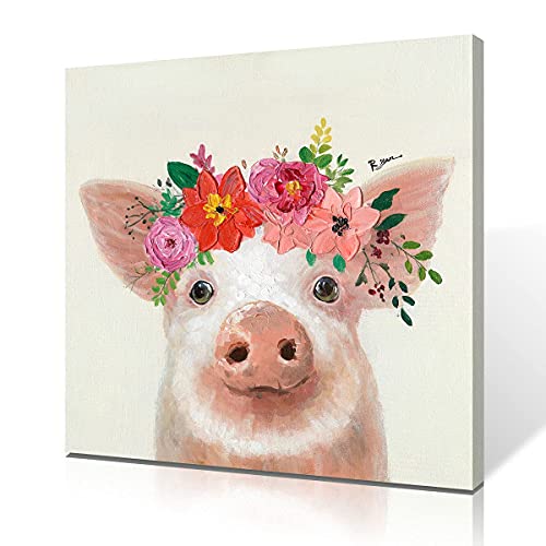 B Blingbling H0373 Pig Decor Gifts For Pig Lovers: Farm Animal Pictures Cute Pig Cavnas Wall Art Work Decor Peach Pig thumb #6