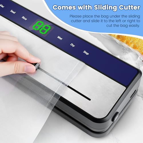 7 in 1 Vacuum Sealer Machine, 65 Kpa 30mm Longer Seal Food Sealer with 50Pcs Vacuum Sealer Bags for Vac/Seal/Rice/Wet Dry Mode, Built-in Cutter and Visible LED Digital Countdown Display - Image 5