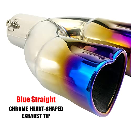 idain 2.5 inch Inlet Dual Exhaust Tips Muffler Tip,Chrome Heart-Shaped Exhaust Tip,Universal Bolt-On Double Tube Exhaust Muffler (Blue,Straight) by idain - Image 6
