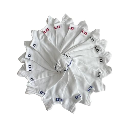 Image of POLO RALPH LAUREN 8 Pair White Tab No-Show Low-Cut Ankle Socks, Multicolor Trim (Red, Blue, Black, Navy), ZP827511PKN8, Size 10-13