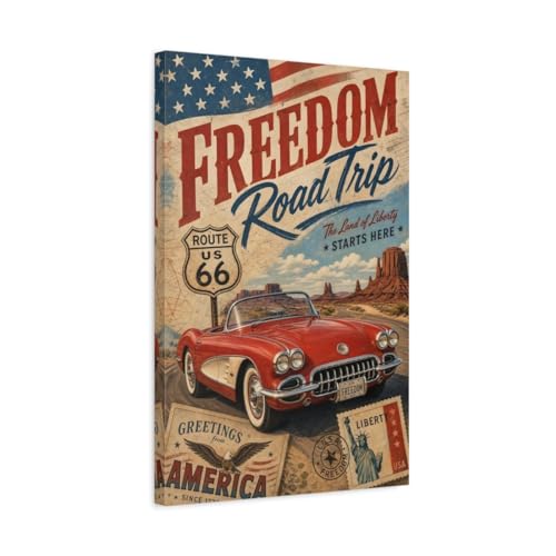 Tableau vintage voiture rouge décoration murale salon vertical 40x60 cm