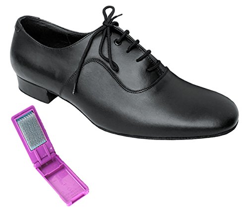 Very Fine Dance Shoes - Mens Standard, Smooth, Waltz Ballroom Dance Shoes - S301-1-inch Heel and Foldable Brush Bundle - Black Leather - 7.5