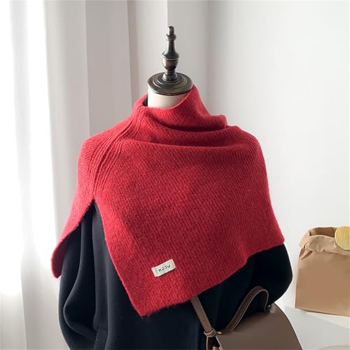 Warm Turtleneck Shawl Shoulder Wrap For Women Ribbed Knitted Neck Scarf Split Designs Asymmetrical Capelet Ponchos4