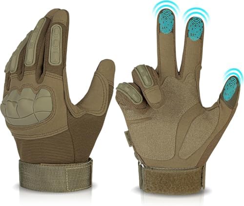 KUMGIM Tactical Gloves for Men Women, Motorcycle Gloves Touchscreen Airsoft Hunting Shooting Glove Black Tan for Outdoor Paintball Work Motorcycle Climbing Survival Training