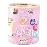 Aladine - Tampons Enfants Stampo Lovely - Coffret 15 Tampons Support Bois Durable Label FSC + Encreur Noir - Tampons 7/11 ans Design Craquant - Thème City Girly