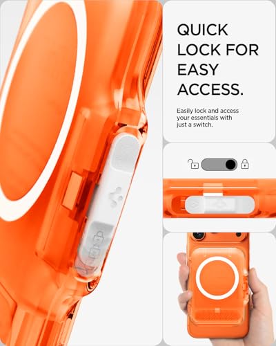 Image of Spigen Tintap (MagFit+) MagSafe Card Holder up to 6 Cards, Hard Shell Magnetic Wallet Case Compatible with iPhone 17 /16 /15 /14 /13 /12 Models, Pixel 10 Series - Frost Clear Orange