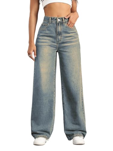 Image of Straight Leg Jeans for Women High Waisted Wide Leg Denim Pants