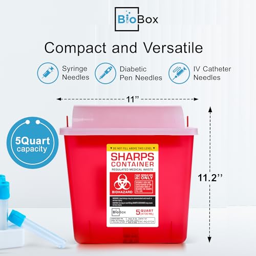 Image of Sharps Container - Large Sharps Containers for Home Use, Needle Disposal | 5 Quart (Pack of 1), Wall Mount, Puncture-Resistant, Dual Locking Lid, Fits Needles & Syringes