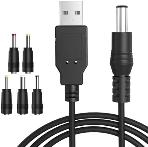 USB to DC Cable,5V Multi-function 1M USB Power Cable with 5.5x2.5mm,4.0x1.7mm, 3.5x1.35mm, 3.0x1.0mm,2.5x0.7mm Connectors for Laptops, Router, Bluetooth Speakers