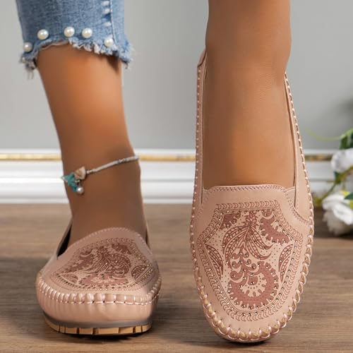 Mocasines de PU para mujer planos y cómodos con punta redonda color rosa 4