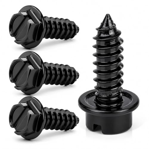 License Plate Screws with Rustproof Finish - License Plate Screw Kit for Front & Rear Plates - License Plate Bolts for Domestic Vehicles - Stainless Steel Screws for License Plates (4-Pack, Black)