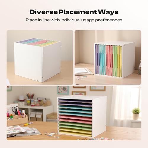 Image of Caydo 12x12 Paper Storage Organizer for 13 inch Cube Cabinet, 12 Slot Rack | Paper Organizer with Adjustable Shelves Shelf Holder for Scrapbooks, Cardstock for Craft Home Desk