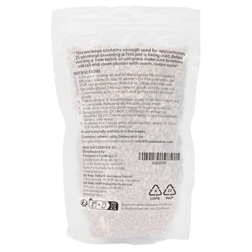 The Cat Ladies Katzengras Samen - Katzen Gras Samen für Balkon oder Wohnung - Katzengrassamen - Fress Gras für die Katze - Cat Grass Seeds