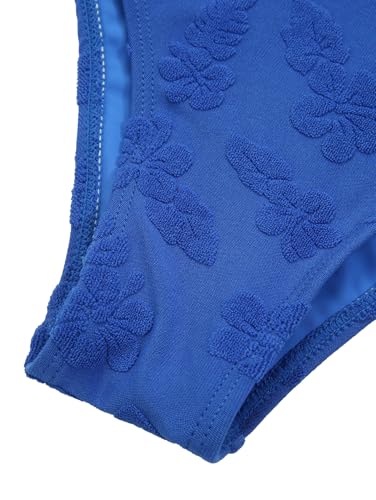 Rosegalette Women's Blue Terry Cloth Floral Leaf Jacquard Halter Crisscross Strappy Tankini Set,Blue,XL — view 6
