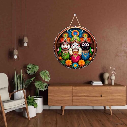 Image of Lord Jagannath Wall Hanging for Home Decor | Jagannath Puri Wooden Decorative Wall Art | Spiritual Mandir Decoration for Living Room, Pooja Room, Office | Indian Traditional Wall Decor, WH28