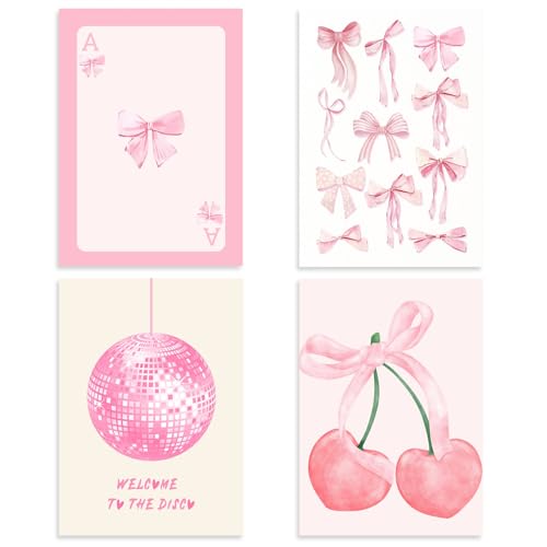 Simsky Ensemble de 4 posters Clean Girl pour décoration de chambre - Images murales roses esthétiques 20x15cm, décoration Clean Girl, décoration de chambre...