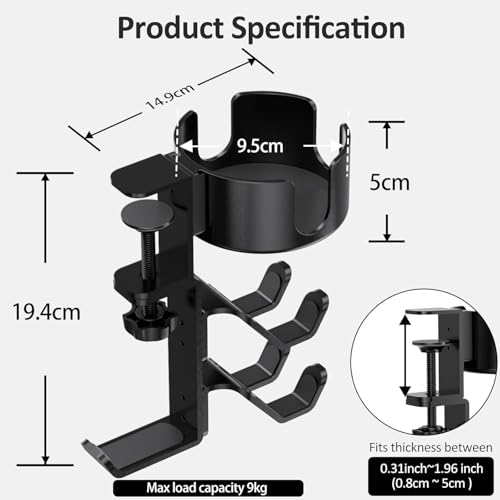 Image of OIVO INDIA 3-in-1 Desk Controller Holder with Headphone Hanger & Anti-Spill Cup Holder, 360 Rotating Aluminum Clamp Mount for Gaming Controllers Remote Stand