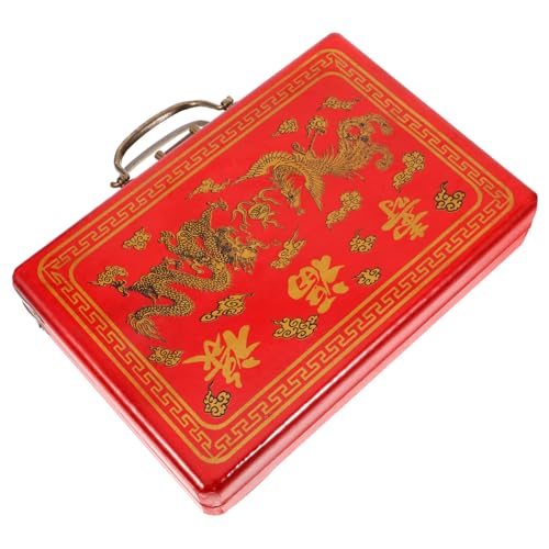Boîte de mahjong en bois rouge grand format pour rangement de tuiles et accessoires de jeu - 7