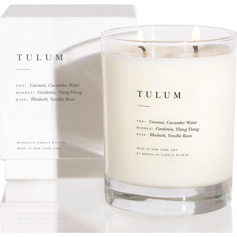 Brooklyn Candle Studio Tulum Escapist Candle - Luxury Scented Candle, Vegan Soy Wax, Hand Poured in The USA, 70 Hour Slow Burn Time - 13oz