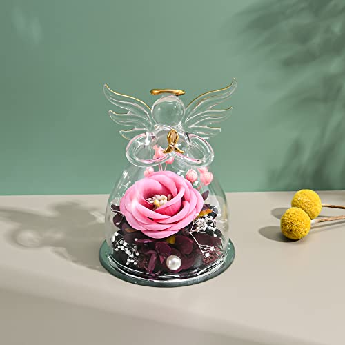 Bievenide Preserved Flowers Mothers Day Glass Angel Gifts For Women Grandma Mom From Daughter Valentine Day Gifts For Mom Wife Her Rose Pink Artificial Flowers In Glass Birthday Gifts For Mom #TOP4