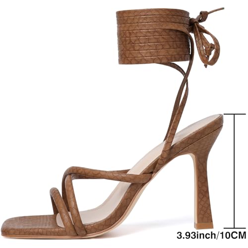 Image of Mostrin Womens Sandals Strappy Heels for Women Lace Up Square Open Toe Heels Tie Up High Heeled Sandals for Prom, Party, Daily Wear