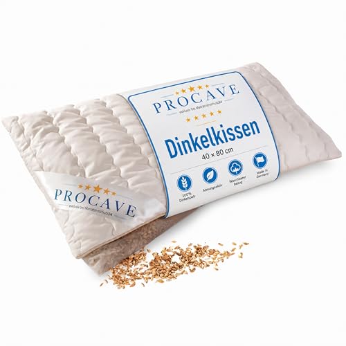 PROCAVE Dinkelkissen 40x80cm Made in Germany atmungsaktives Kissen mit Dinkel-Spelz Körner-Kopf-Kissen mit waschbarem Bezug aus Baumwolle
