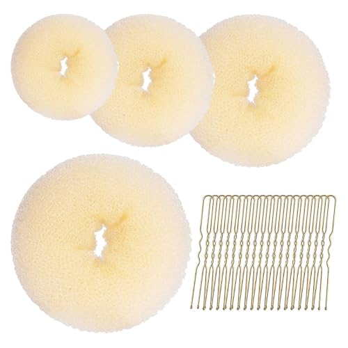 Funalix 24 Piezas Donut Moño, Donut Moño De Pelo, Kit Completo con 4 Donuts para Hacer Moños y 20 Horquillas en Forma de U, Accesorios de Peinado para Mujeres y Niñas (Beige)