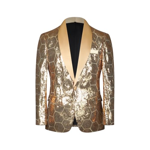 Men's Geometric Hexagonal Futuristic Honeycomb Sequined Blazer Glitter Shiny Sparkly Suit Jacket