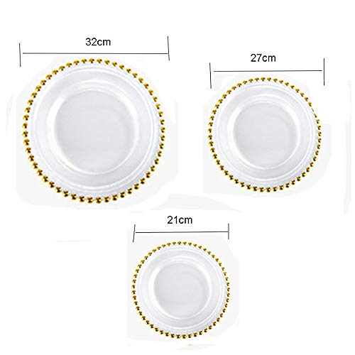 3-Pack platos redondos de vidrio con borde dorado 32cm miniatura 7
