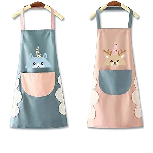 Janwien Delantales de Cocina,2 piezas Delantal Cocina Ajustables Impermeables, Barbacoa,Adorable de Cocina Delantal Suave para Hogar,Restaurante,Artesanía,Jardín,Cocinar,Hornear, pink,blue, 65*70cm Cover