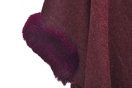 Image of ZLYC Women Winter Fashion Faux Fur Trim Layers Hooded Cardigan Warm Cape Sweater Cloak