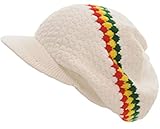 CRAZY LIZARD® Rasta Hat Knit Tam Hat Dreadlock Cap Bob Marley Hüte mit Rasta Farben Mehrere Designs by, RASTA-HAT-4-WEISS, L