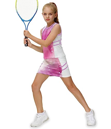 Image of AOBUTE Girls Tennis Golf Outfit Tank Top and Skirt with Shorts Set 4-12 Years