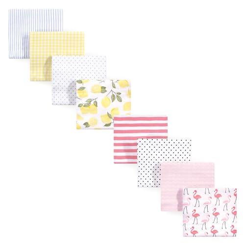 Image of Hudson Baby Unisex Baby Cotton Flannel Receiving Blankets Bundle Set, Lemons Flamingos 8-Pack, One Size