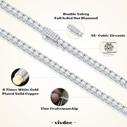3mm Tennis Necklace for Women Men 18K Gold/18K White Gold Plated Round CZ Tennis Chain in Gift Box, 16/18/20 Inch2