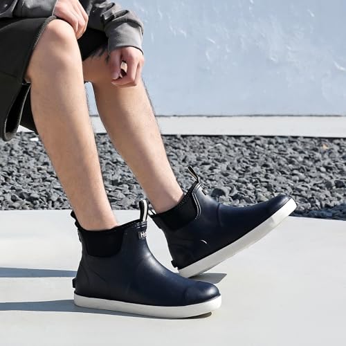 Image of Men's Deck Boots Waterproof Fishing Rain Boots, Anti-Slip Rubber Boots Ankle Booties, High-Performance Footwear Chelsea Boots for Gardening Boating Camping Sailing