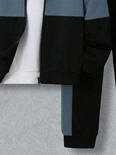 2 Pcs Boys Tracksuit Zip Up Pullover Athletic Hoodie Windbreaker Jacket and Jogger Pants Sportswear Set for 7-14Y4