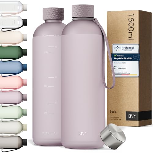 KIVY Trinkflasche 1,5 Liter- Kohlensäure geeignet & Auslaufsicher - Für Sport, Schule & Büro - Sport Trinkflasche Gym - Wasserflasche 1,5 Liter Sprudel geeignet - Spülmaschinenfest