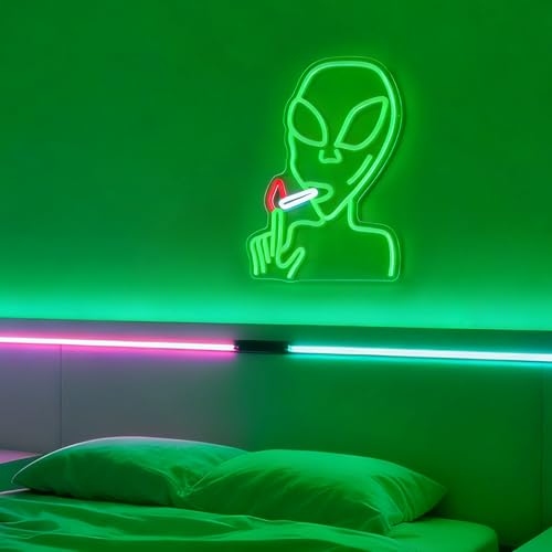 Image of Alien Neon Sign for Wall Decor, Dimmable LED Green Alien Neon Lights Sign for Bedroom Game Room Man Cave Home Bar Party Decor Gifts