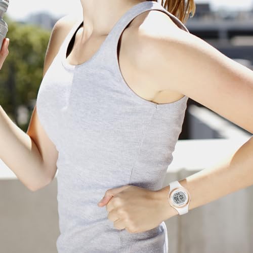 Image of GOLDEN HOUR Waterproof Sport Women's Digital Chronograph Silicone Strap Watch in White