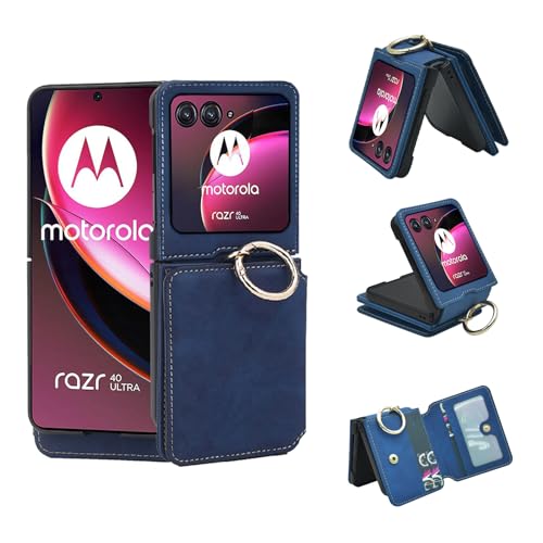 Étui portefeuille Motorola Razr 40 Ultra Asuwish avec porte-cartes et bague, noir